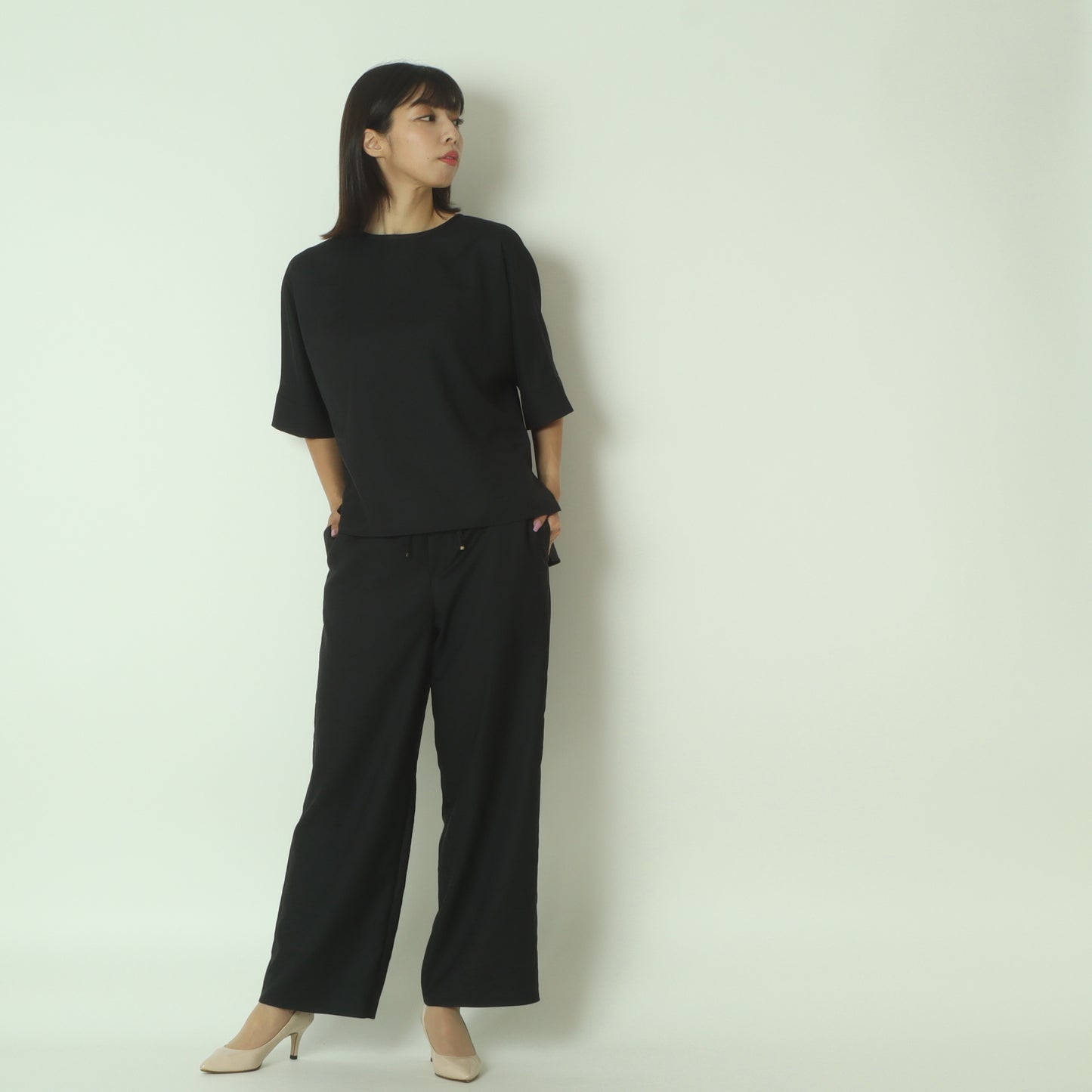 杢調ツイルタンブラーストレートワイドパンツ   J4402A-23