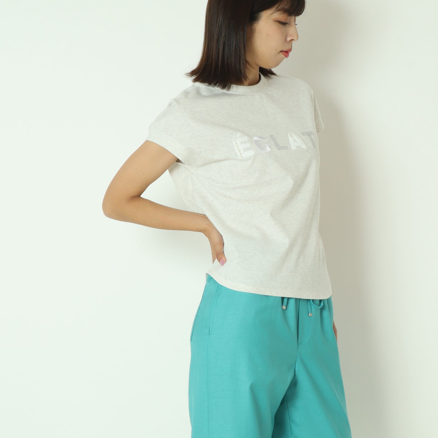 フレンチスリーブパールロゴTシャツ  7521003
