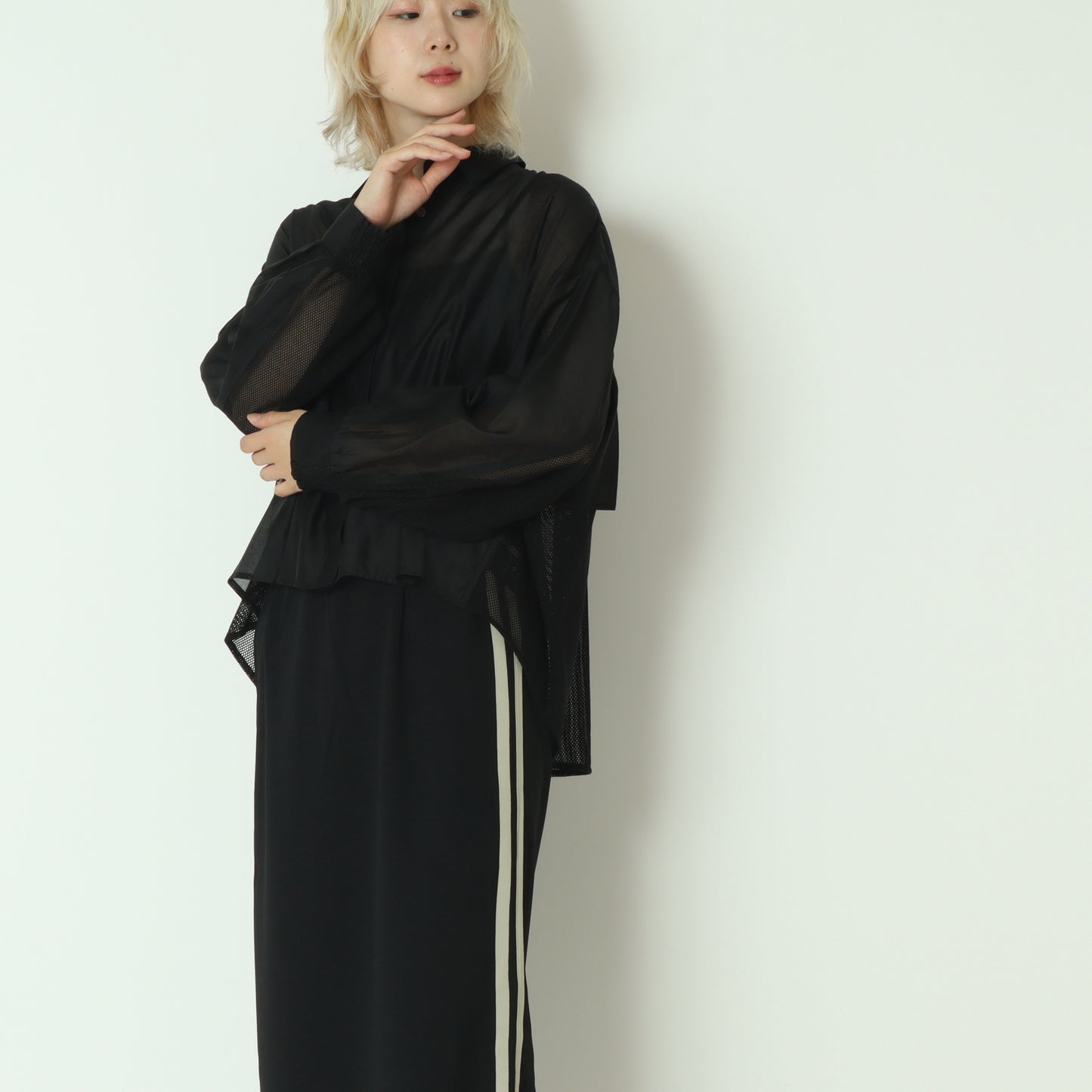 フリル×メッシュバックシアーシャツブラウス 623741