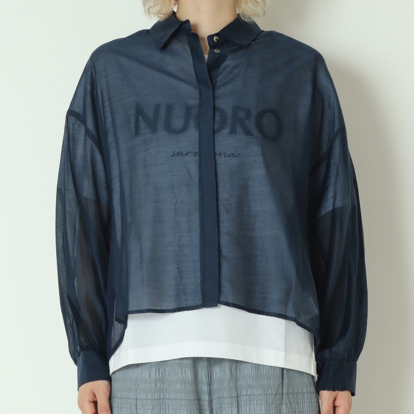 フリル×メッシュバックシアーシャツブラウス 623741