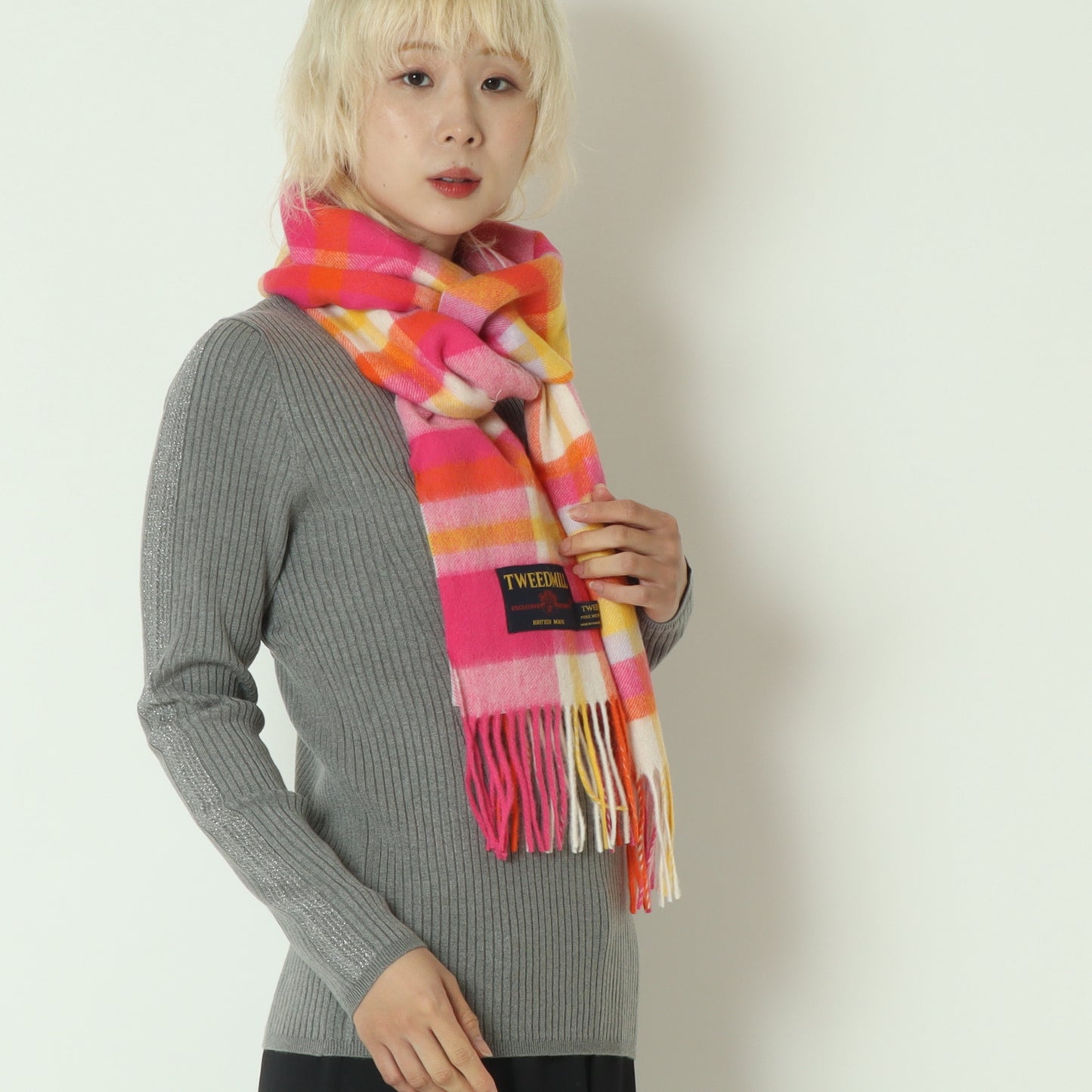 プレステージラムウールチェックノスマフラー　LAMBWOOLSCARF