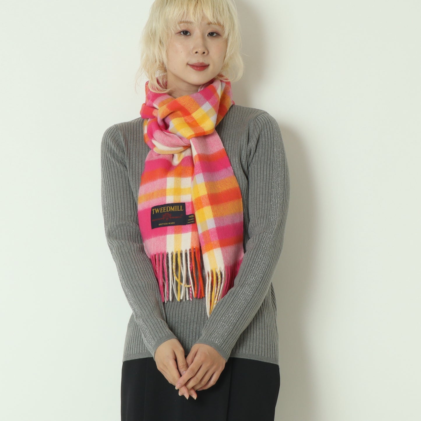 プレステージラムウールチェックノスマフラー　LAMBWOOLSCARF