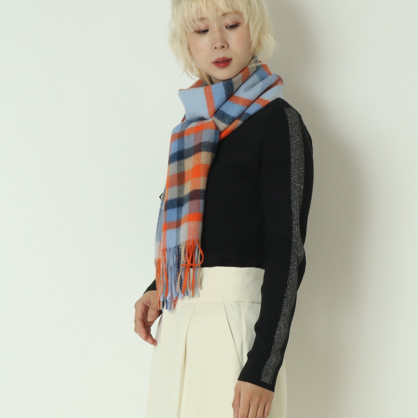 プレステージラムウールチェックノスマフラー　LAMBWOOLSCARF