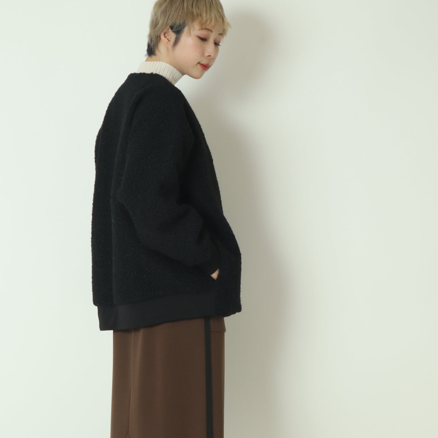 ノーカラードロップショルダーボアブルゾン 
80256394