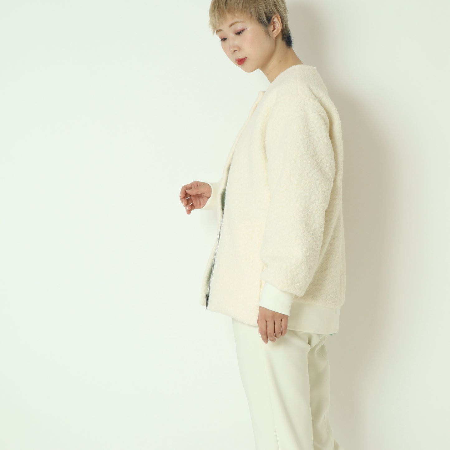 ノーカラードロップショルダーボアブルゾン 
80256394