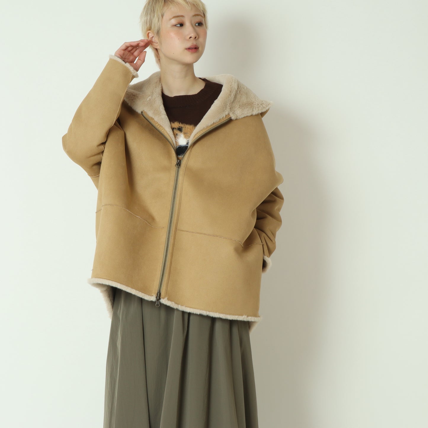 リバーシブルミドル丈フーディボアコート  80256407