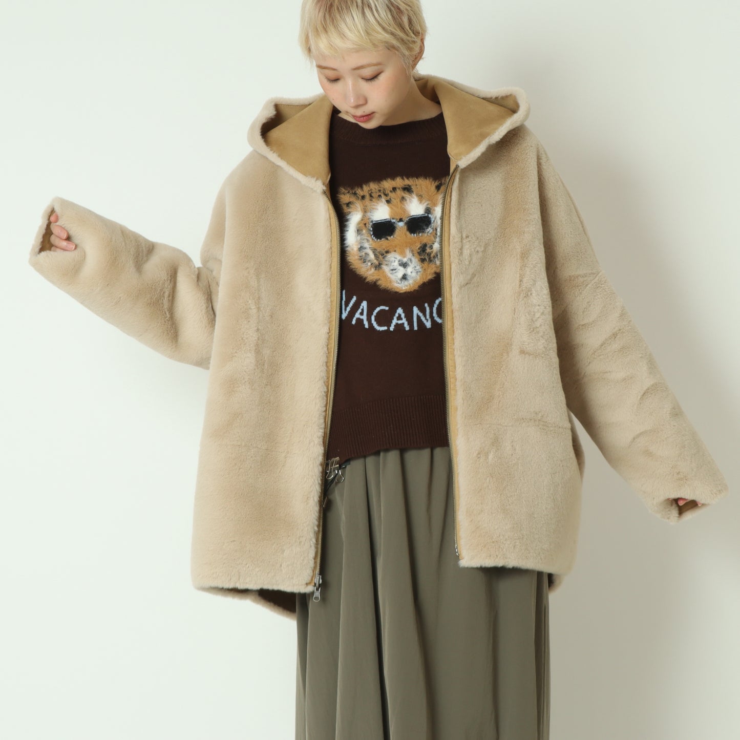 リバーシブルミドル丈フーディボアコート  80256407