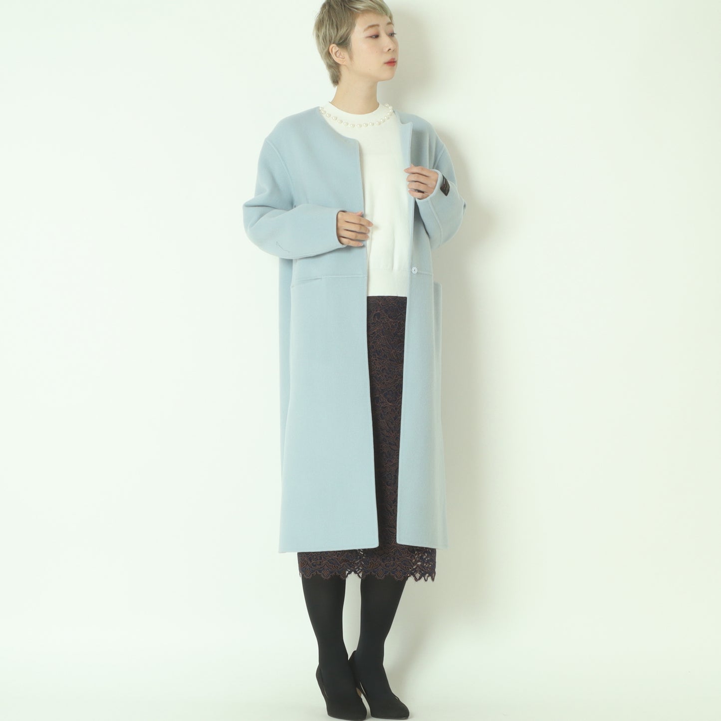 ノーカラーロングコート  20256616