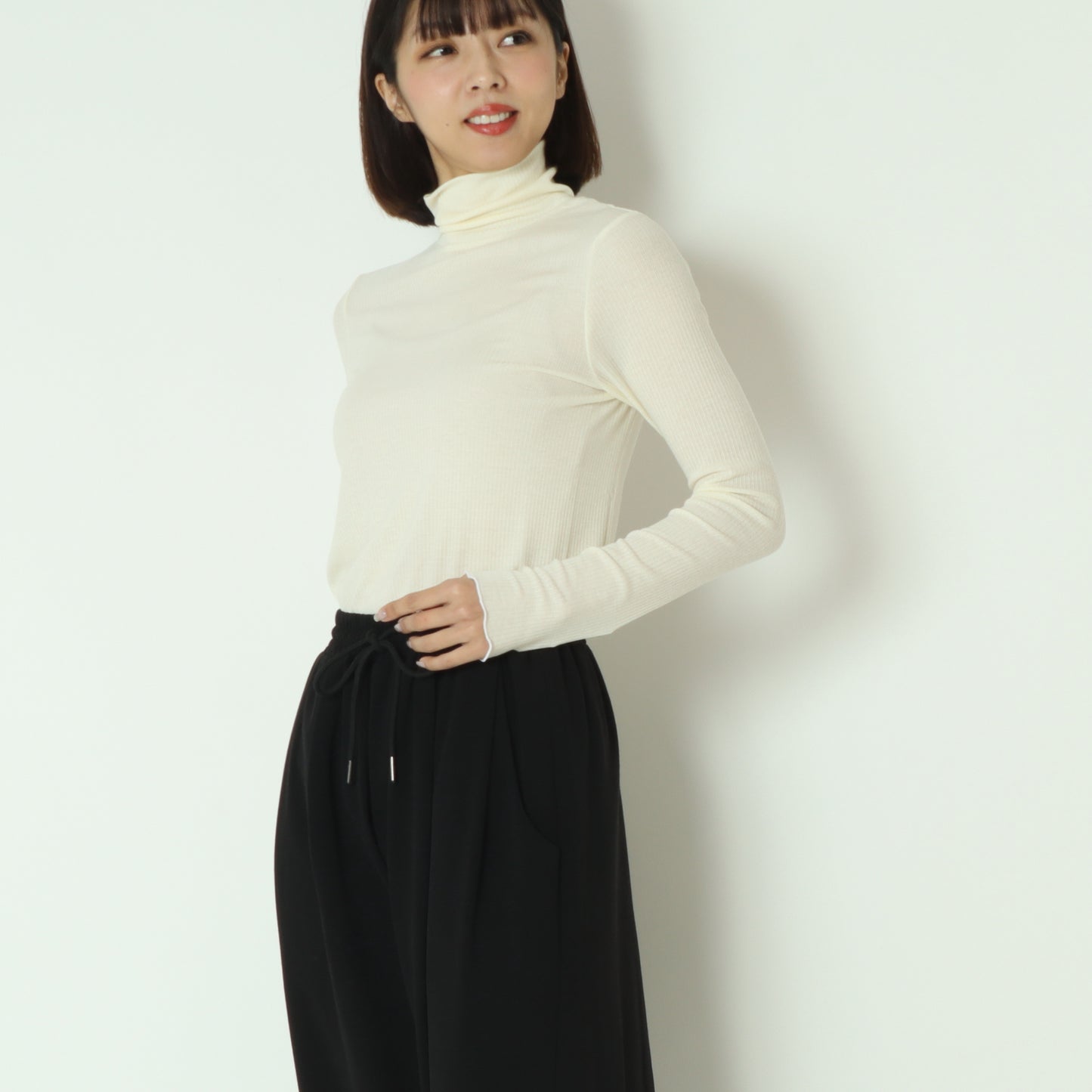 カシミアシルクソフトタッチタートルリブニット  80256500