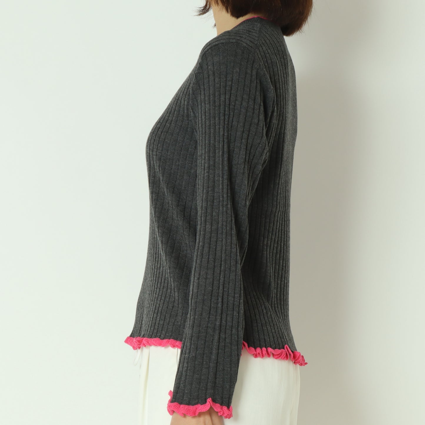 フリルクルーネックリブニット 80256532