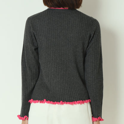 フリルクルーネックリブニット 80256532