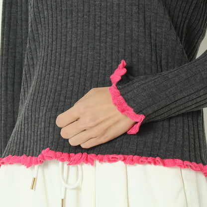 フリルクルーネックリブニット 80256532