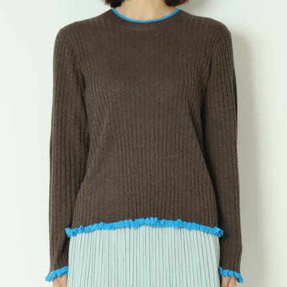 フリルクルーネックリブニット 80256532