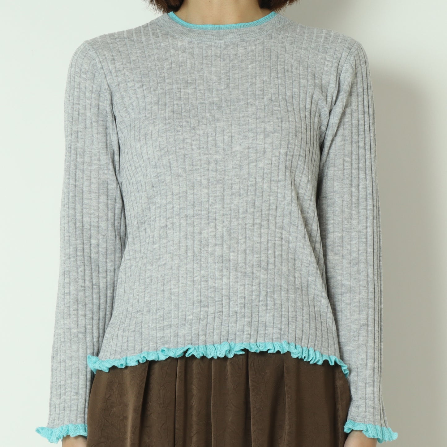 フリルクルーネックリブニット 80256532