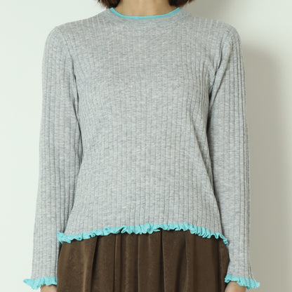 フリルクルーネックリブニット 80256532