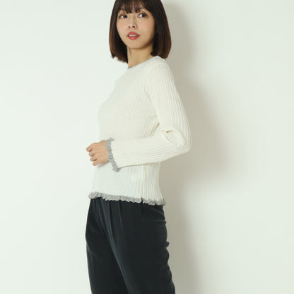 フリルクルーネックリブニット 80256532