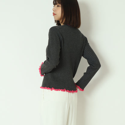 フリルクルーネックリブニット 80256532