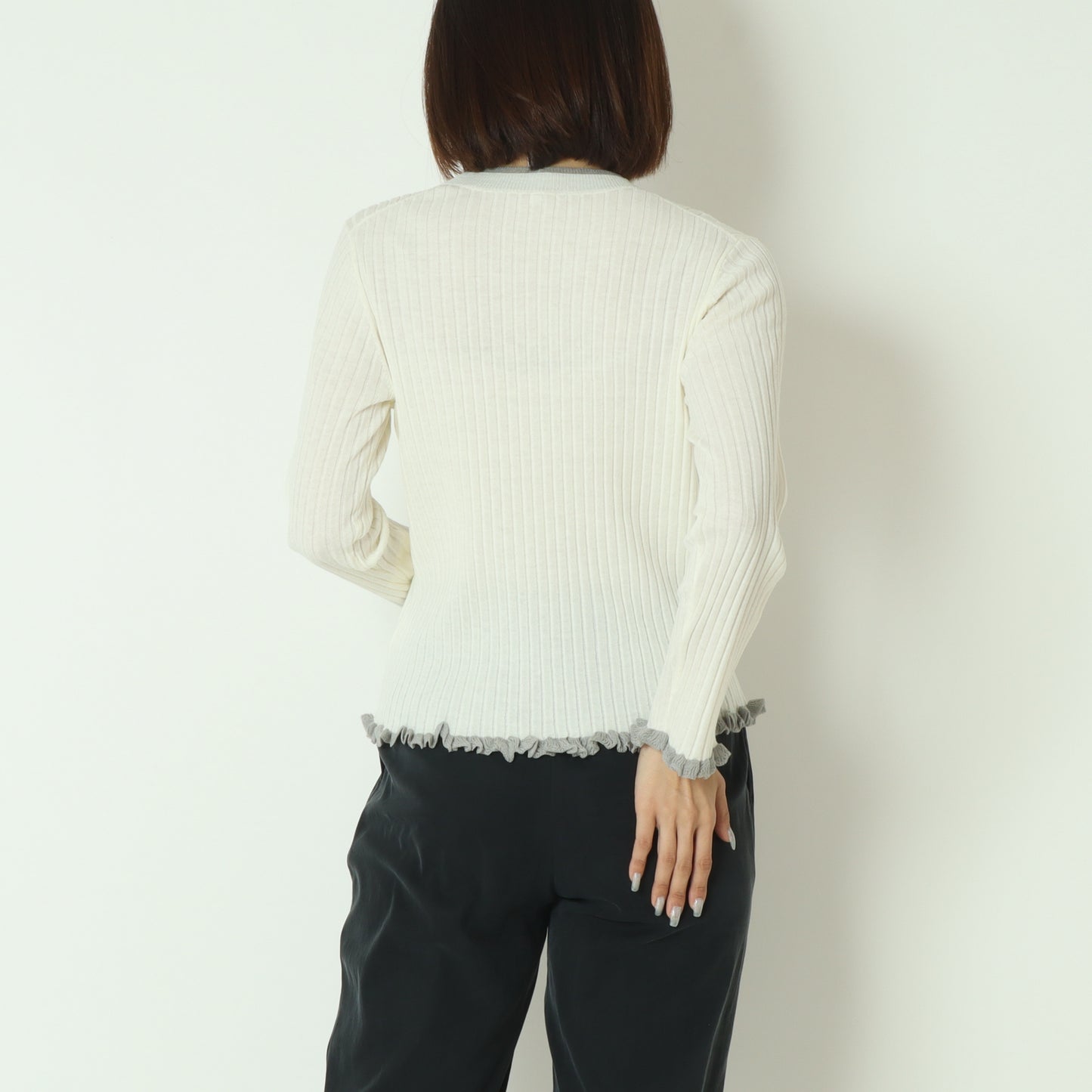 フリルクルーネックリブニット 80256532