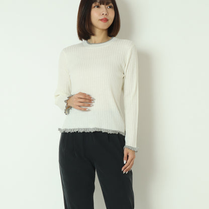 フリルクルーネックリブニット 80256532