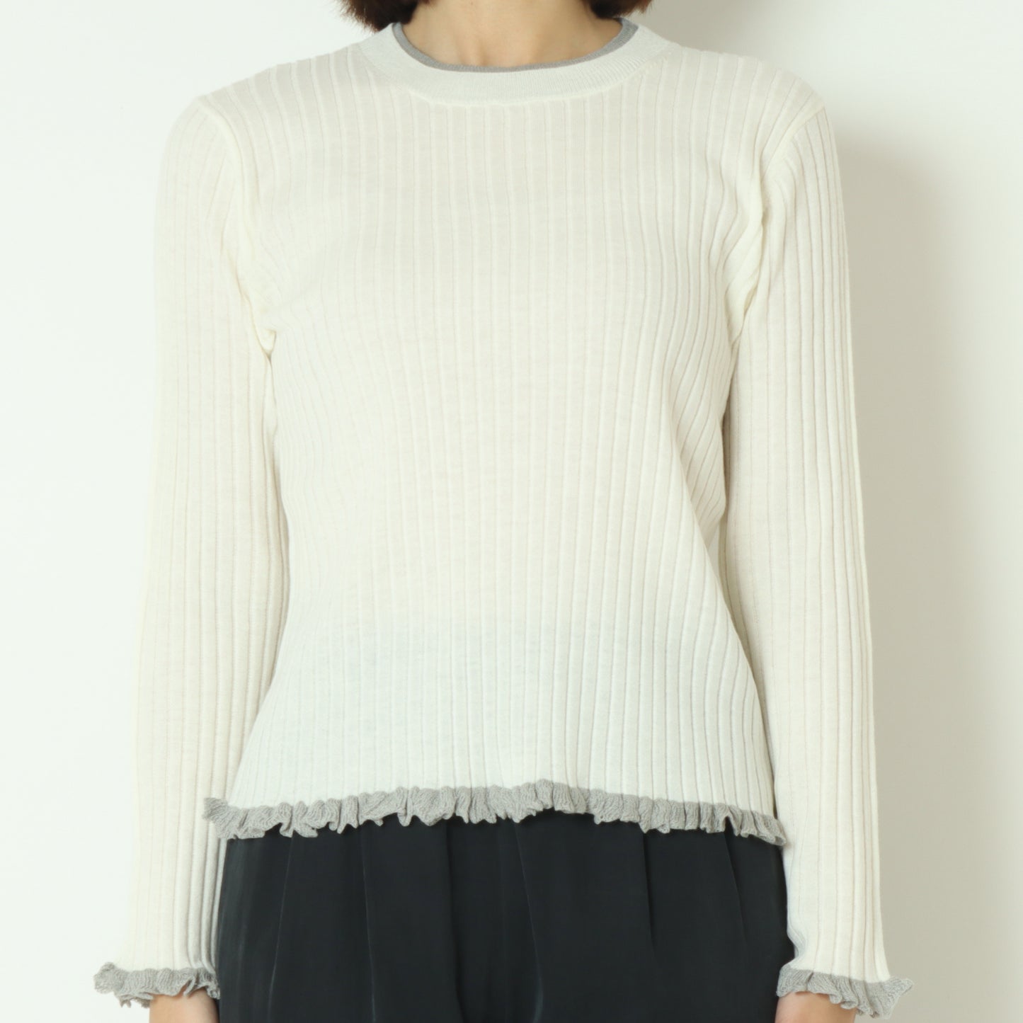 フリルクルーネックリブニット 80256532