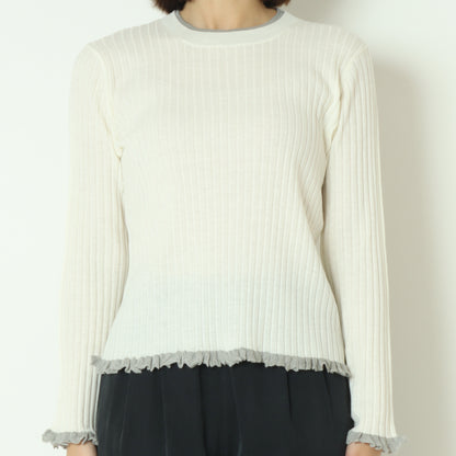 フリルクルーネックリブニット 80256532
