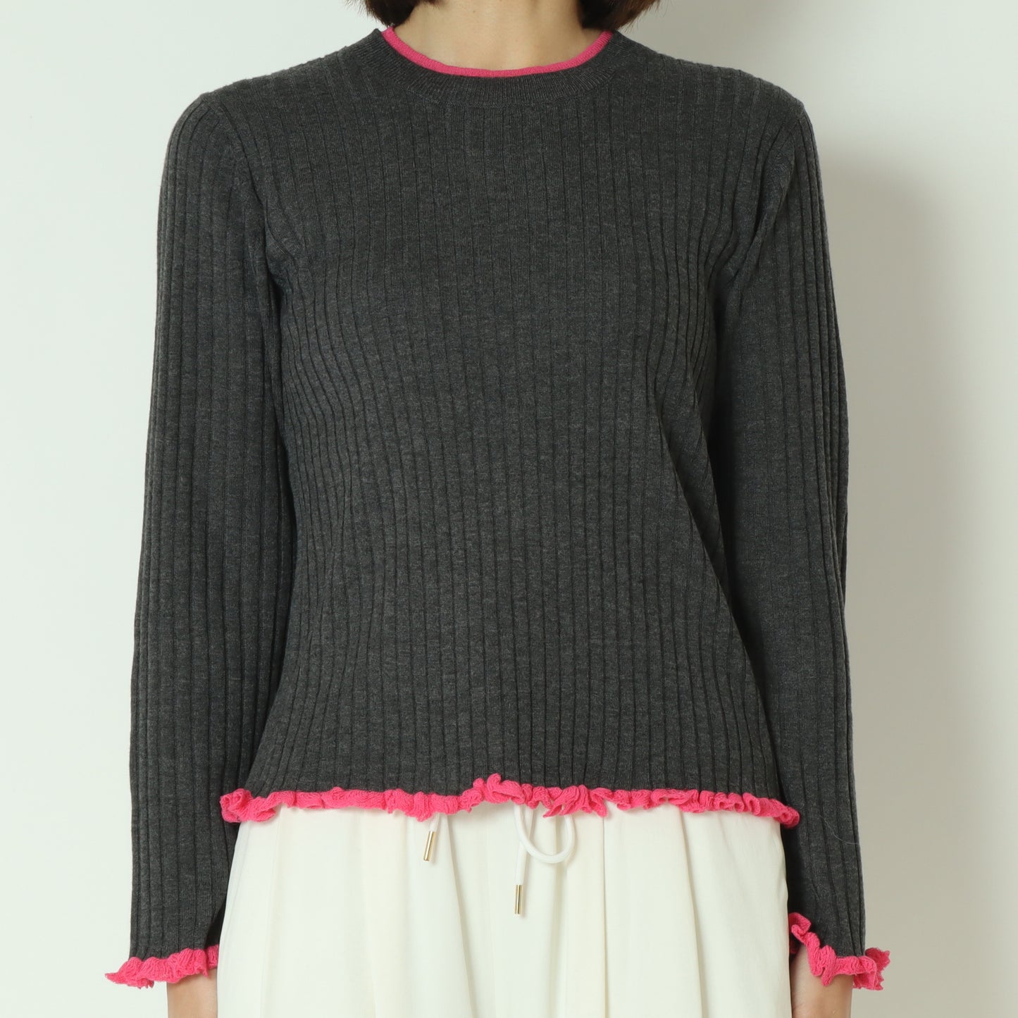 フリルクルーネックリブニット 80256532