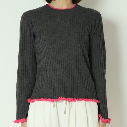 フリルクルーネックリブニット 80256532