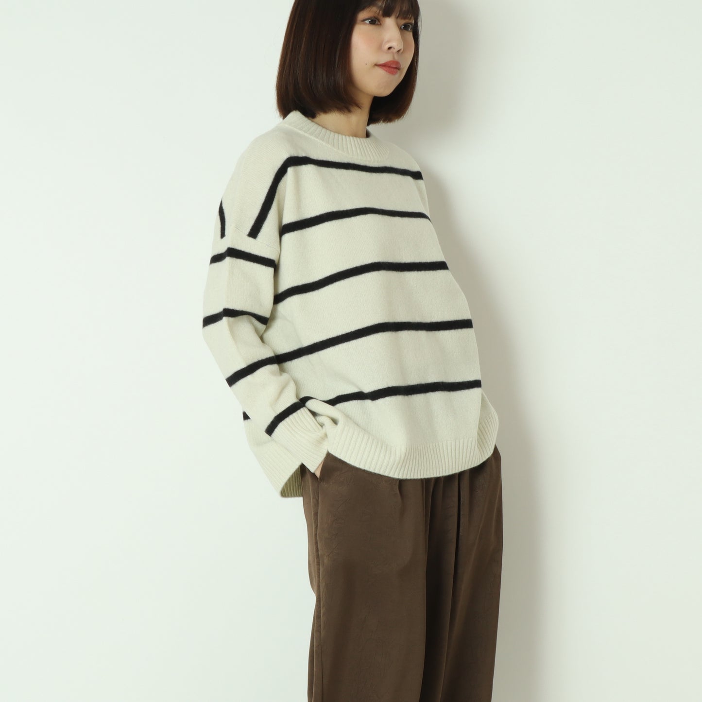 ウォッシャブルウールボーダーニット 80256577