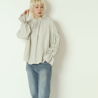 ドビーストライプフリルブラウス  8921031