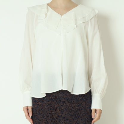 フリルネックシアーブラウス  897476