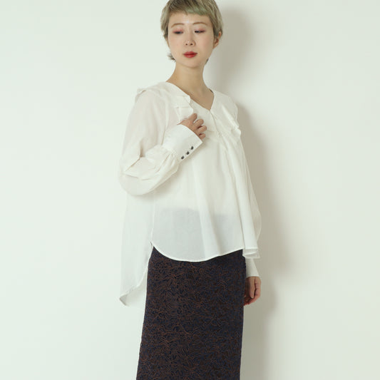 フリルネックシアーブラウス  897476