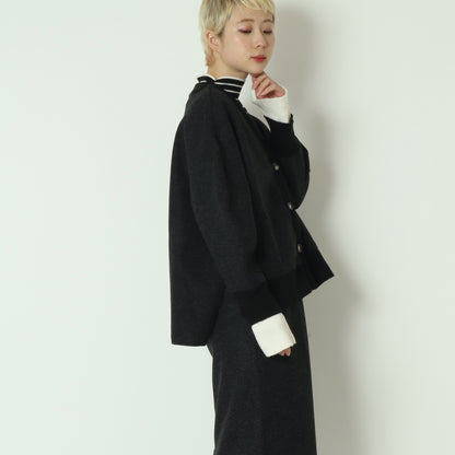 ニット切替メルトンVネックカーディガン　8868375