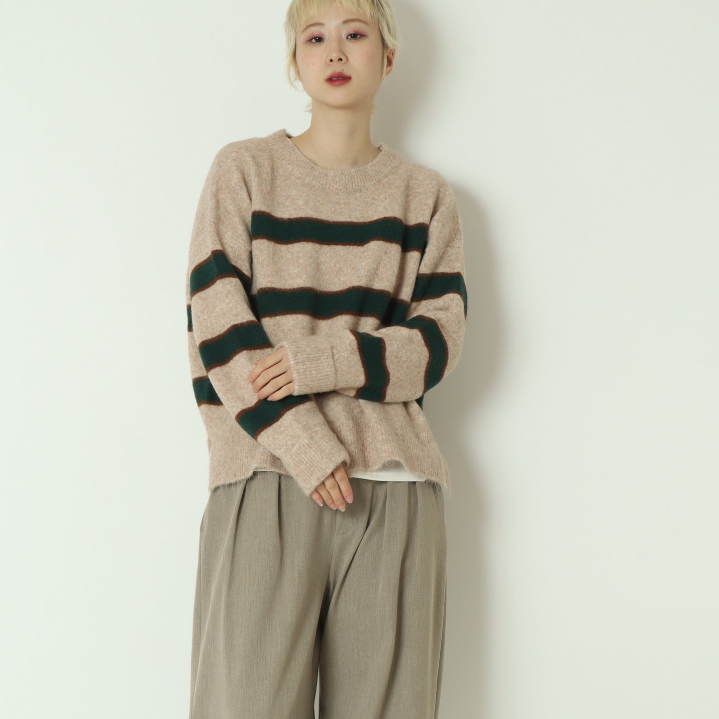 ウール混マルチボーダーニット 255LW0465