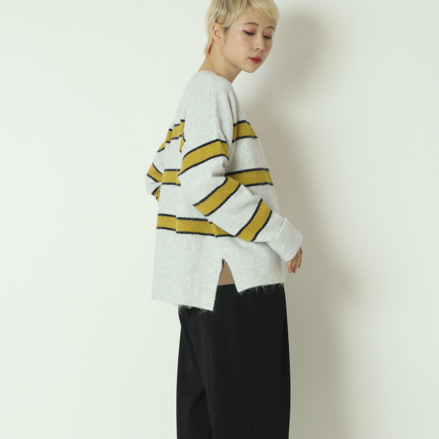 ウール混マルチボーダーニット 255LW0465