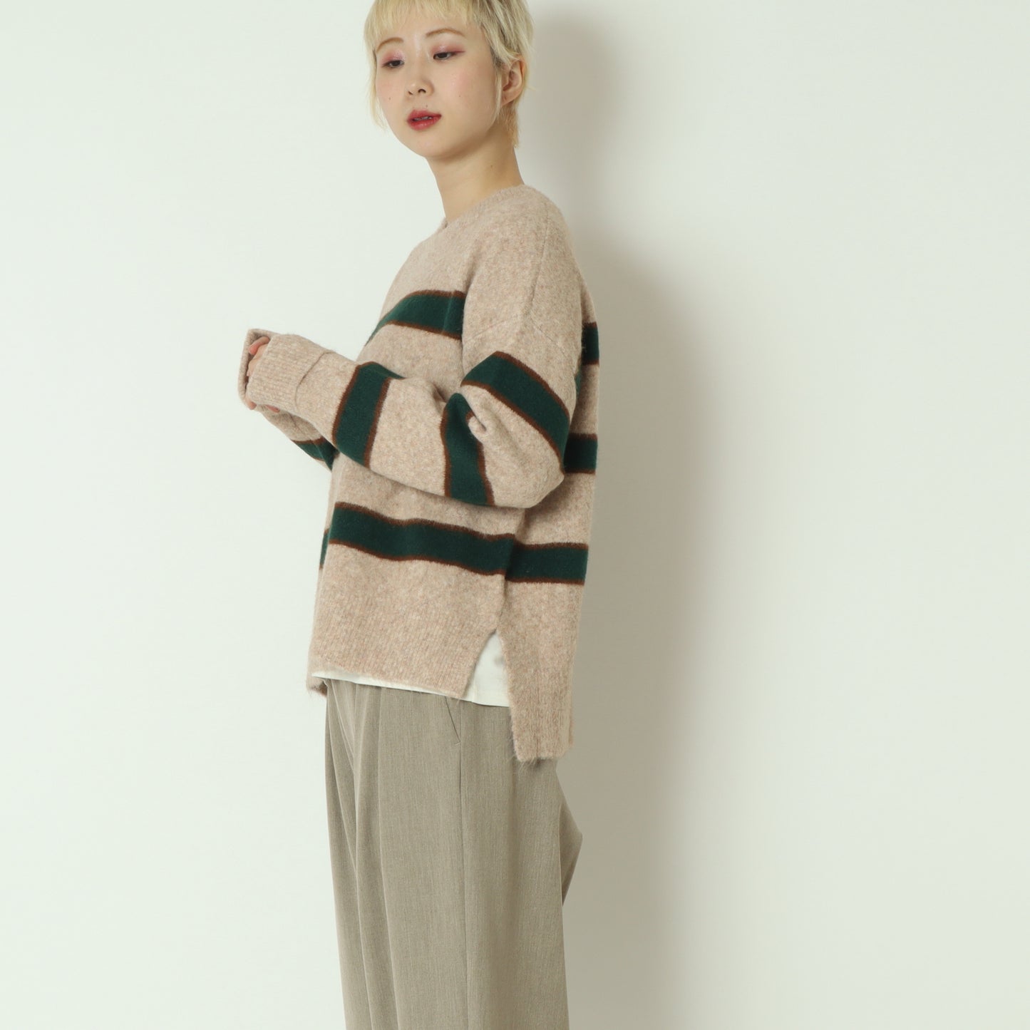 ウール混マルチボーダーニット 255LW0465