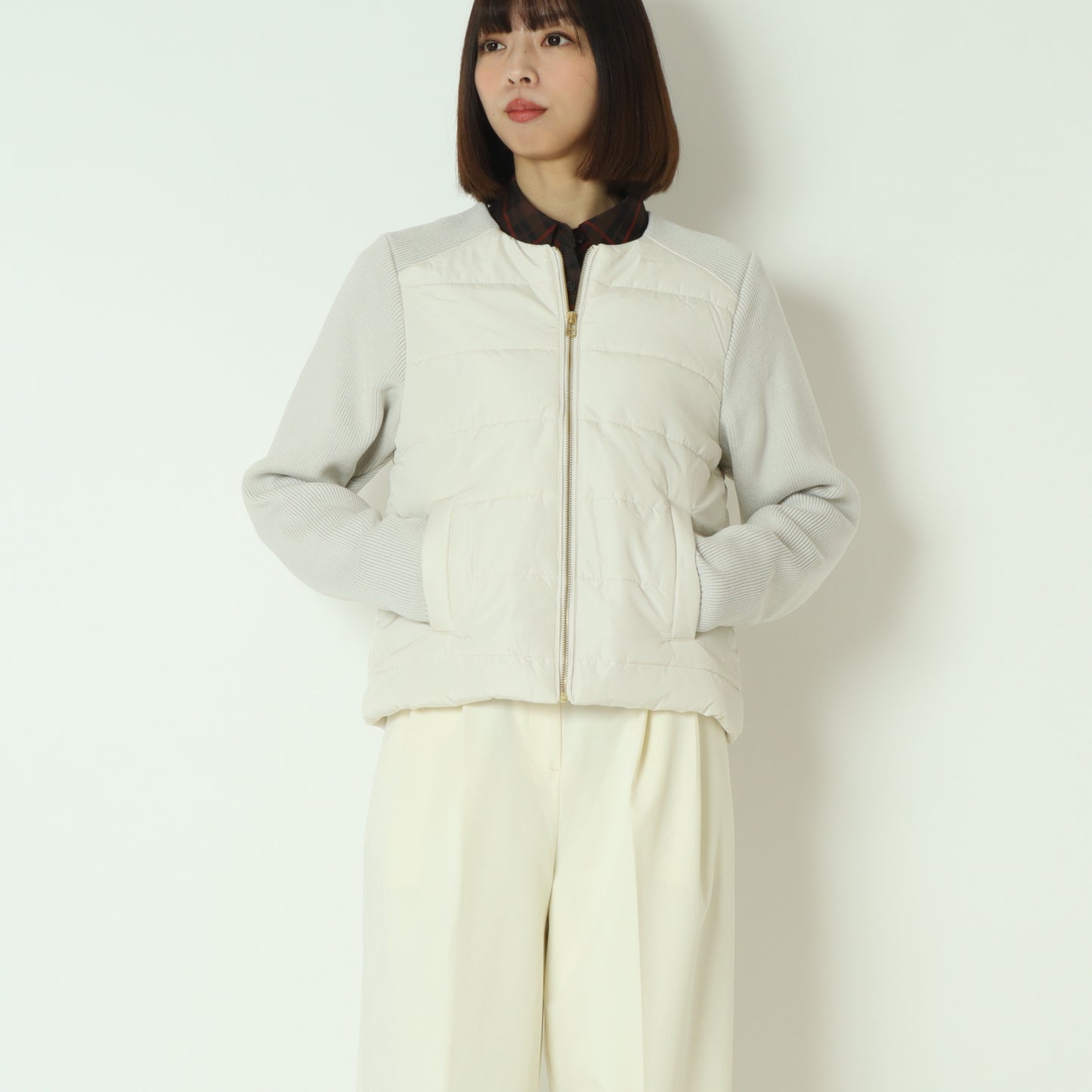 中綿×ニット切替ノーカラージャケット  DR252-012