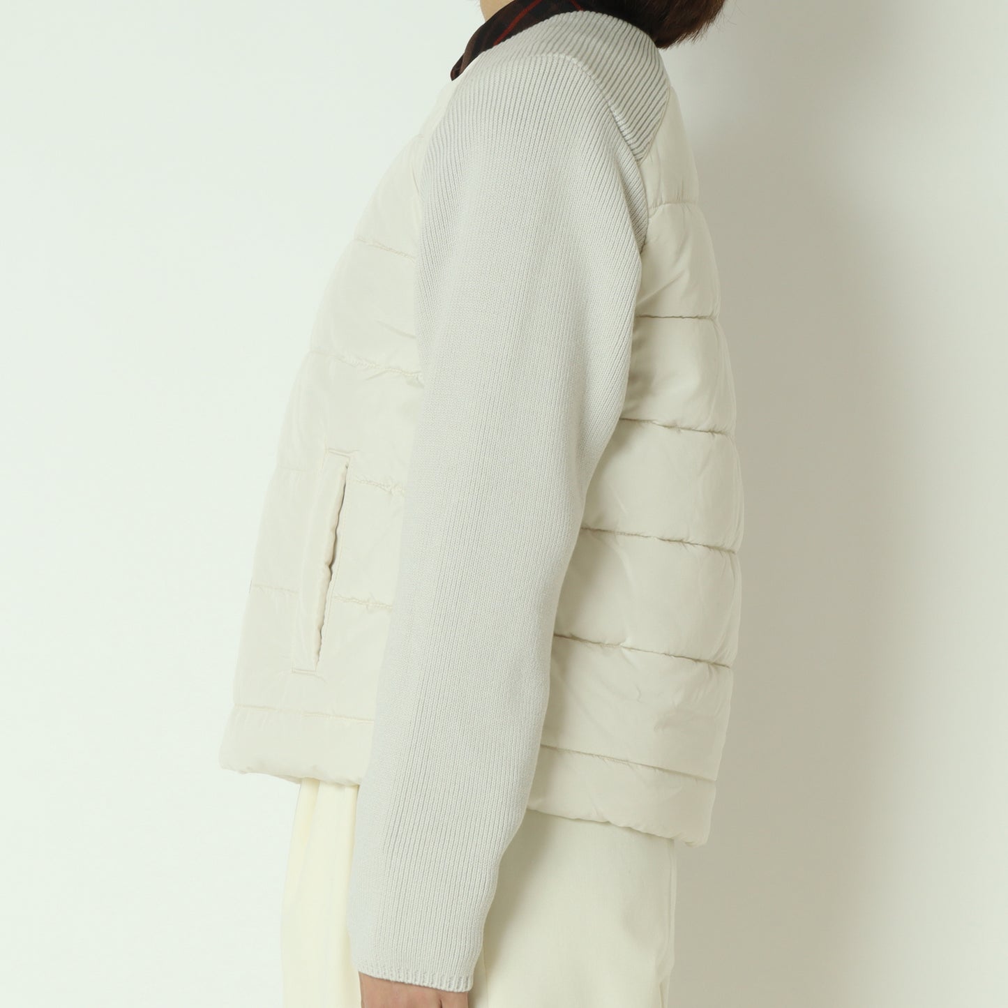 中綿×ニット切替ノーカラージャケット  DR252-012