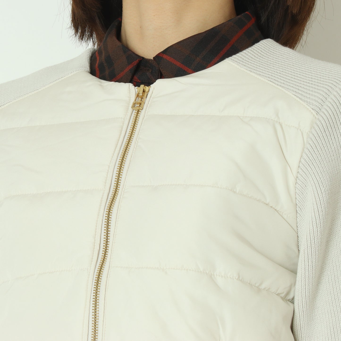 中綿×ニット切替ノーカラージャケット  DR252-012