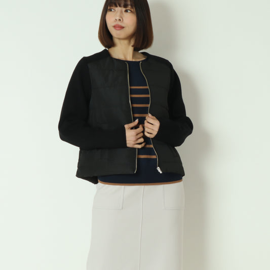 中綿×ニット切替ノーカラージャケット  DR252-012