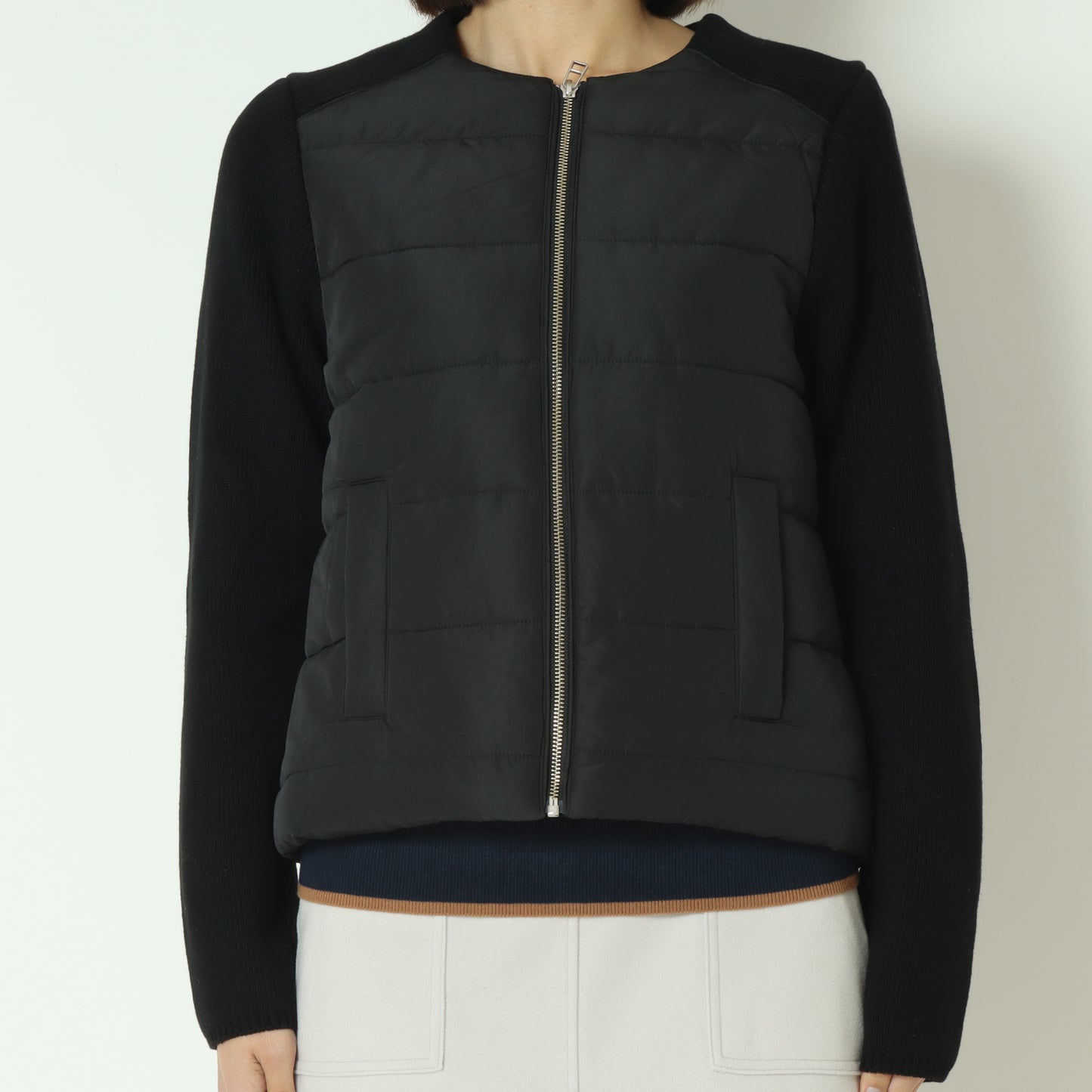 中綿×ニット切替ノーカラージャケット  DR252-012