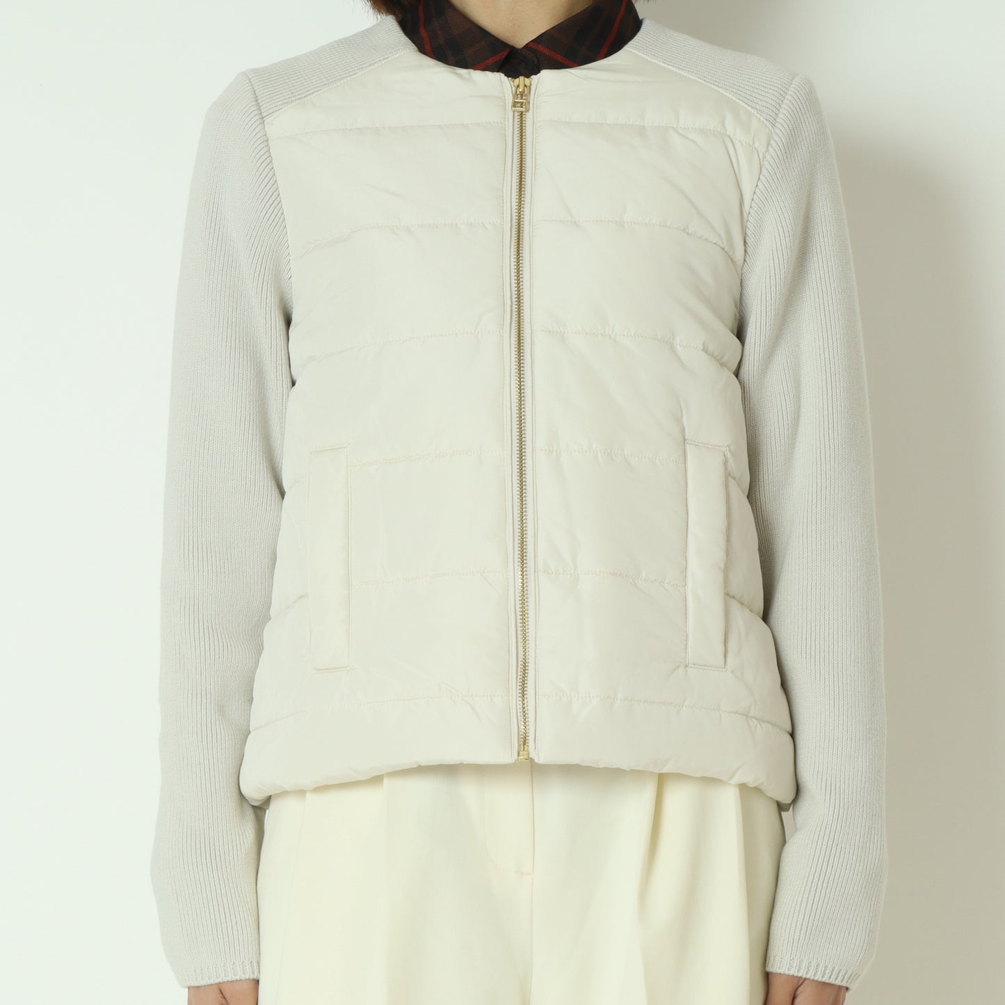 中綿×ニット切替ノーカラージャケット  DR252-012