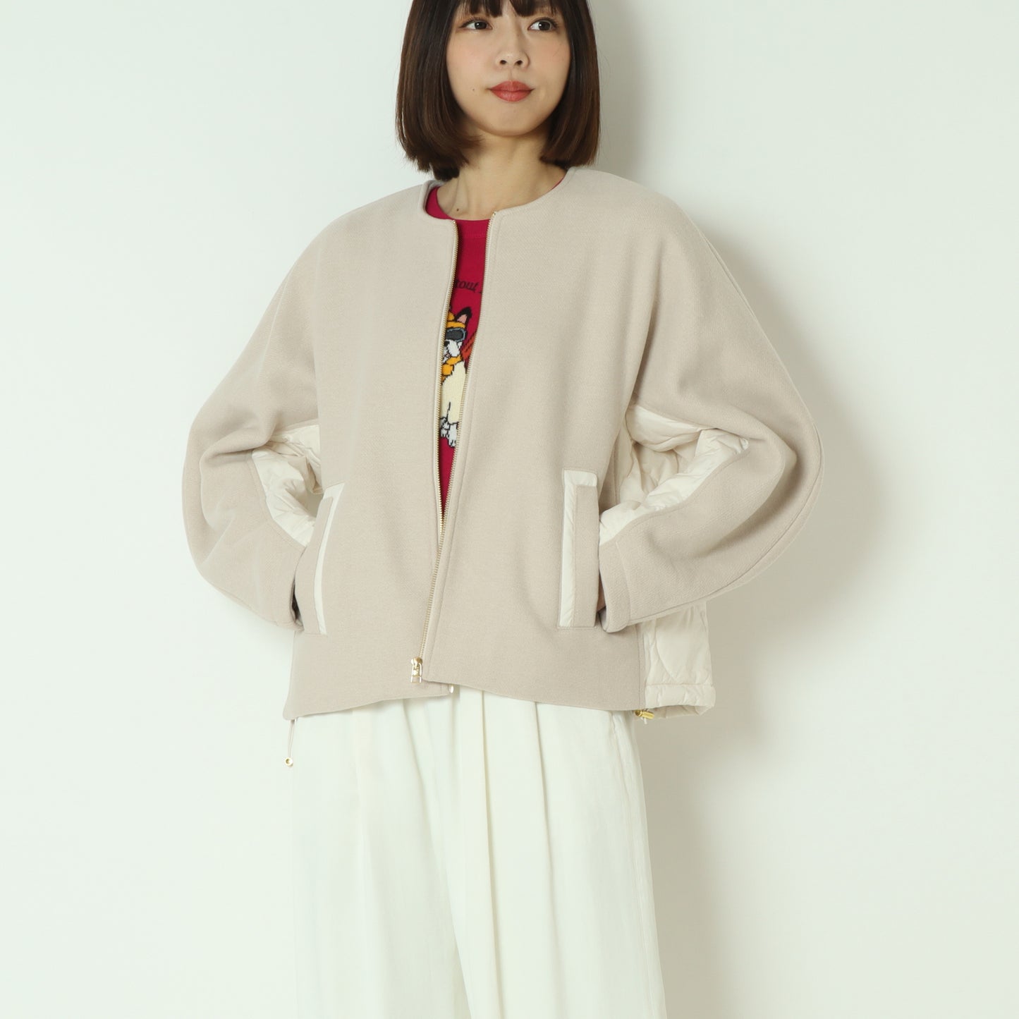 ウール×ピュアダウンノーカラージャケット DR252-006