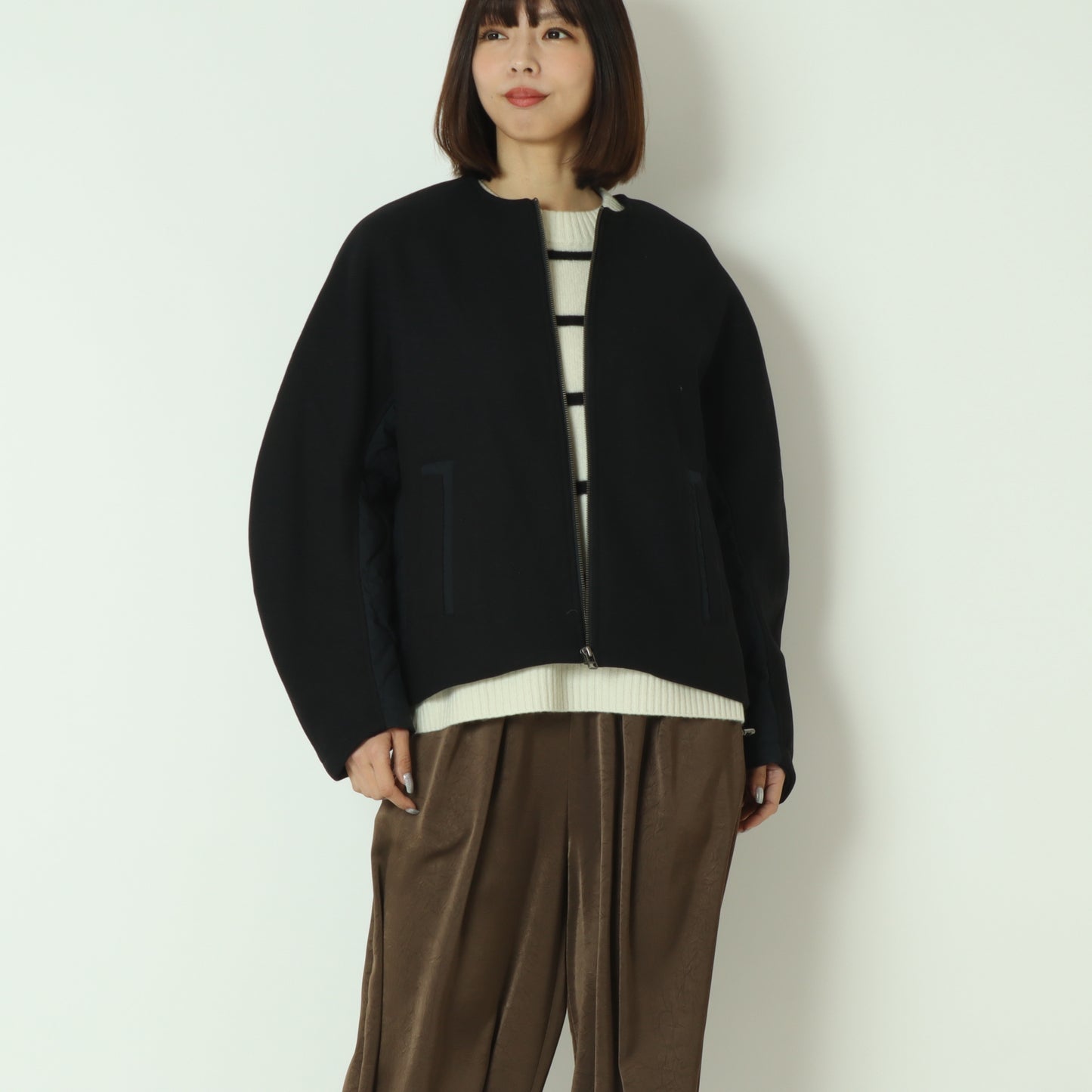 ウール×ピュアダウンノーカラージャケット DR252-006