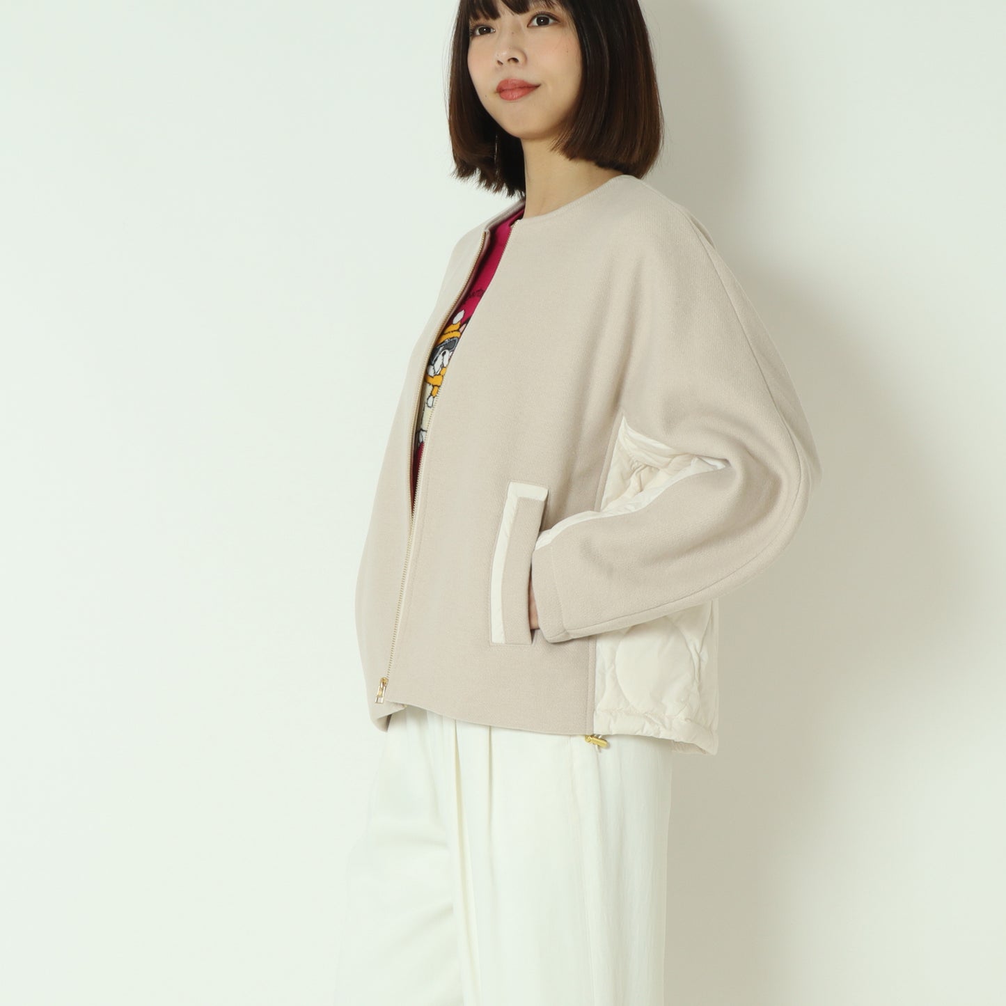 ウール×ピュアダウンノーカラージャケット DR252-006