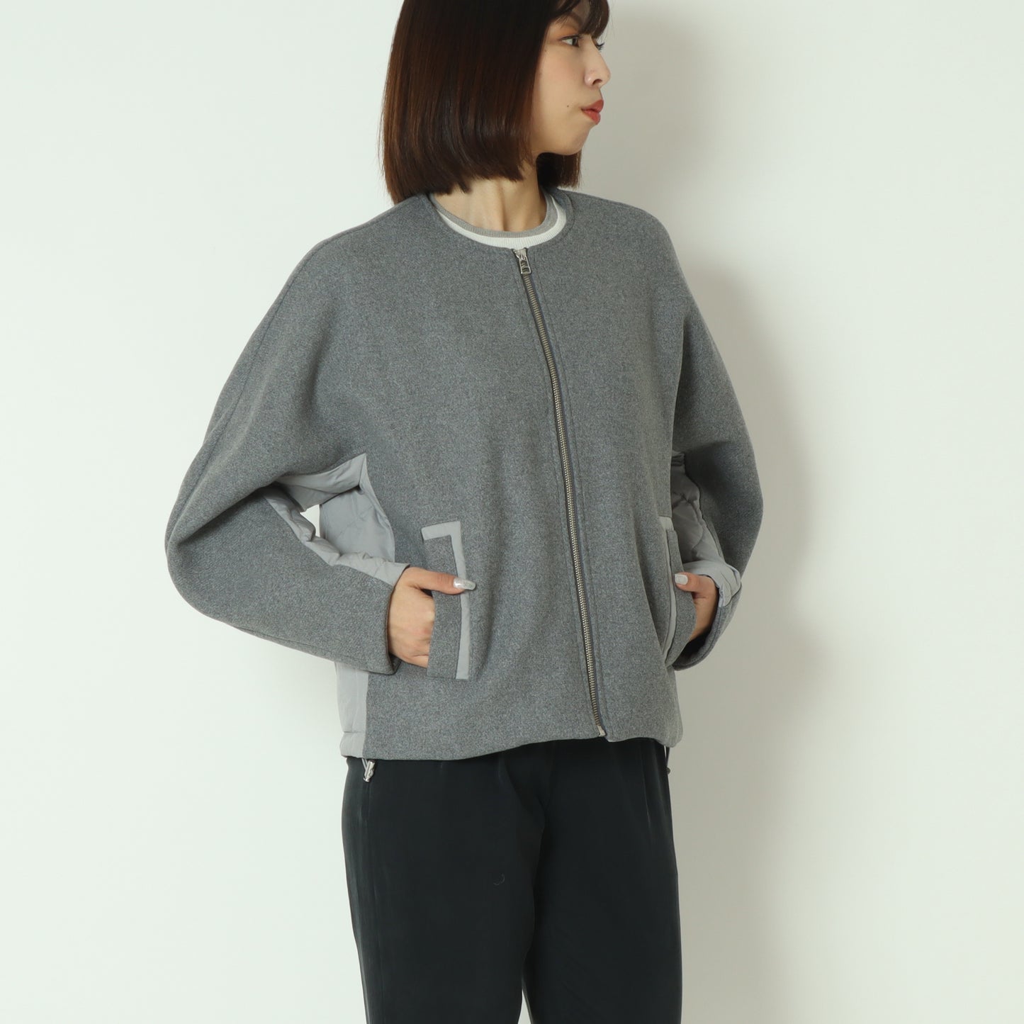 ウール×ピュアダウンノーカラージャケット DR252-006