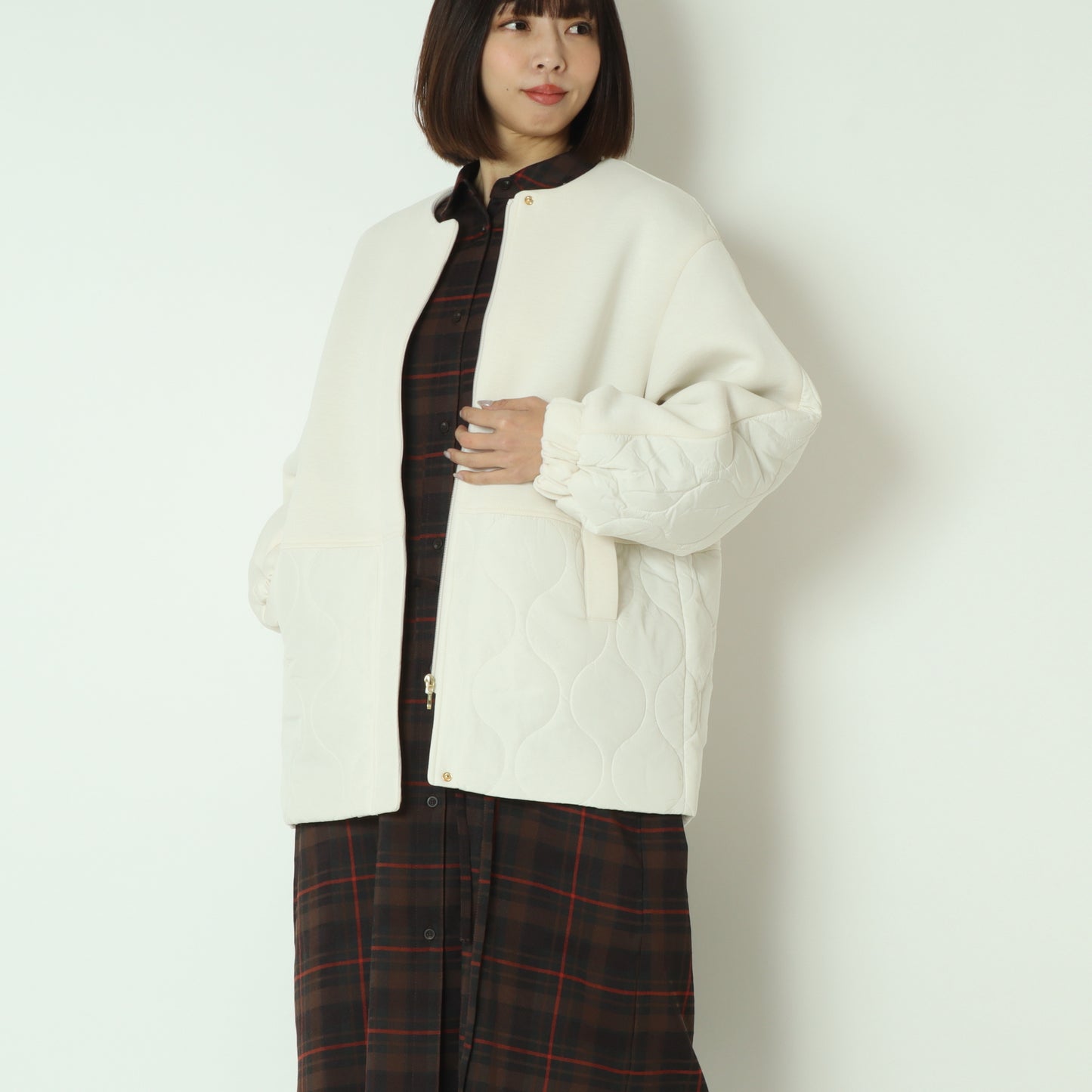 モスダンボール中綿切替ノーカラージャケット DR252-010