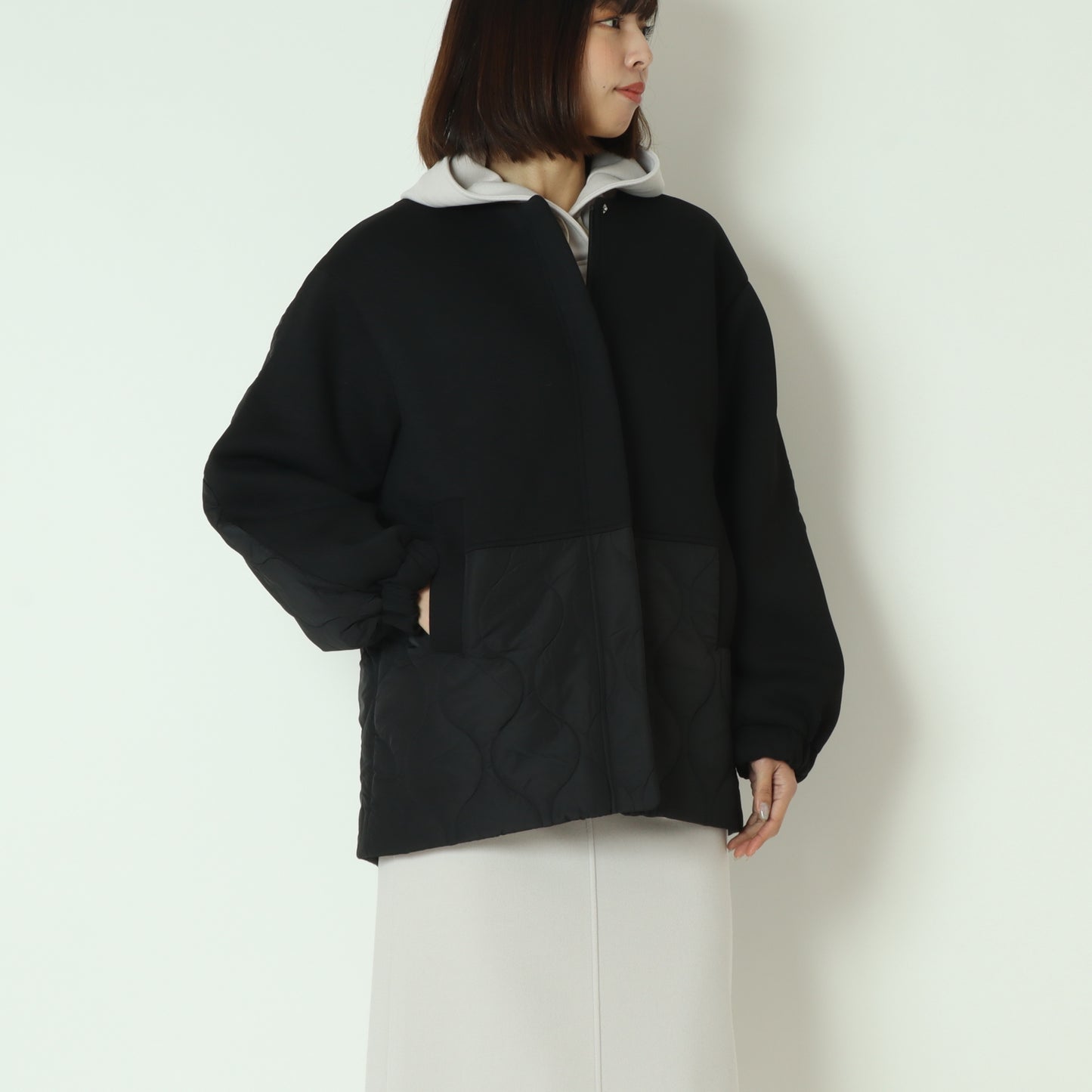 モスダンボール中綿切替ノーカラージャケット DR252-010