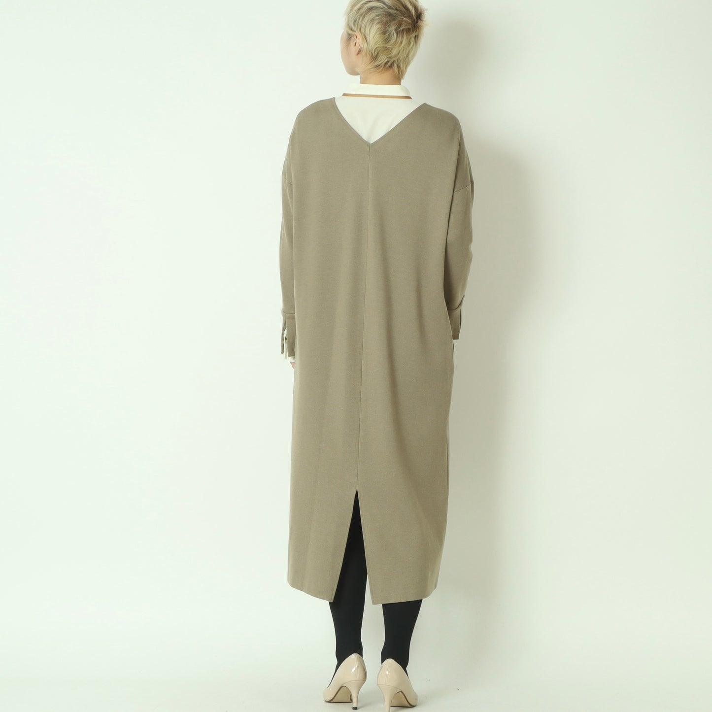 Vネックロングスリーブワンピース U2323H-25