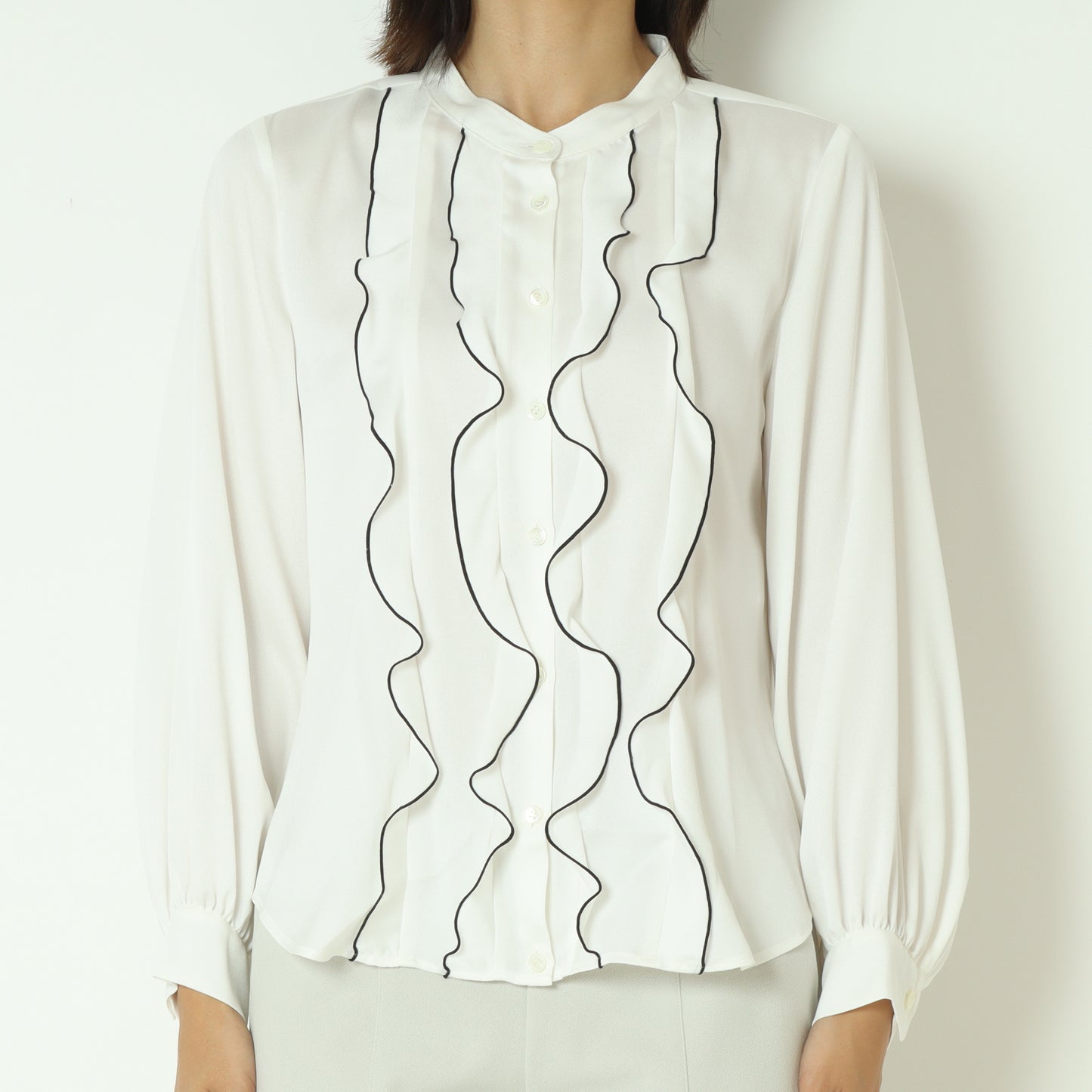 バイカラーフリルラインブラウス  531436