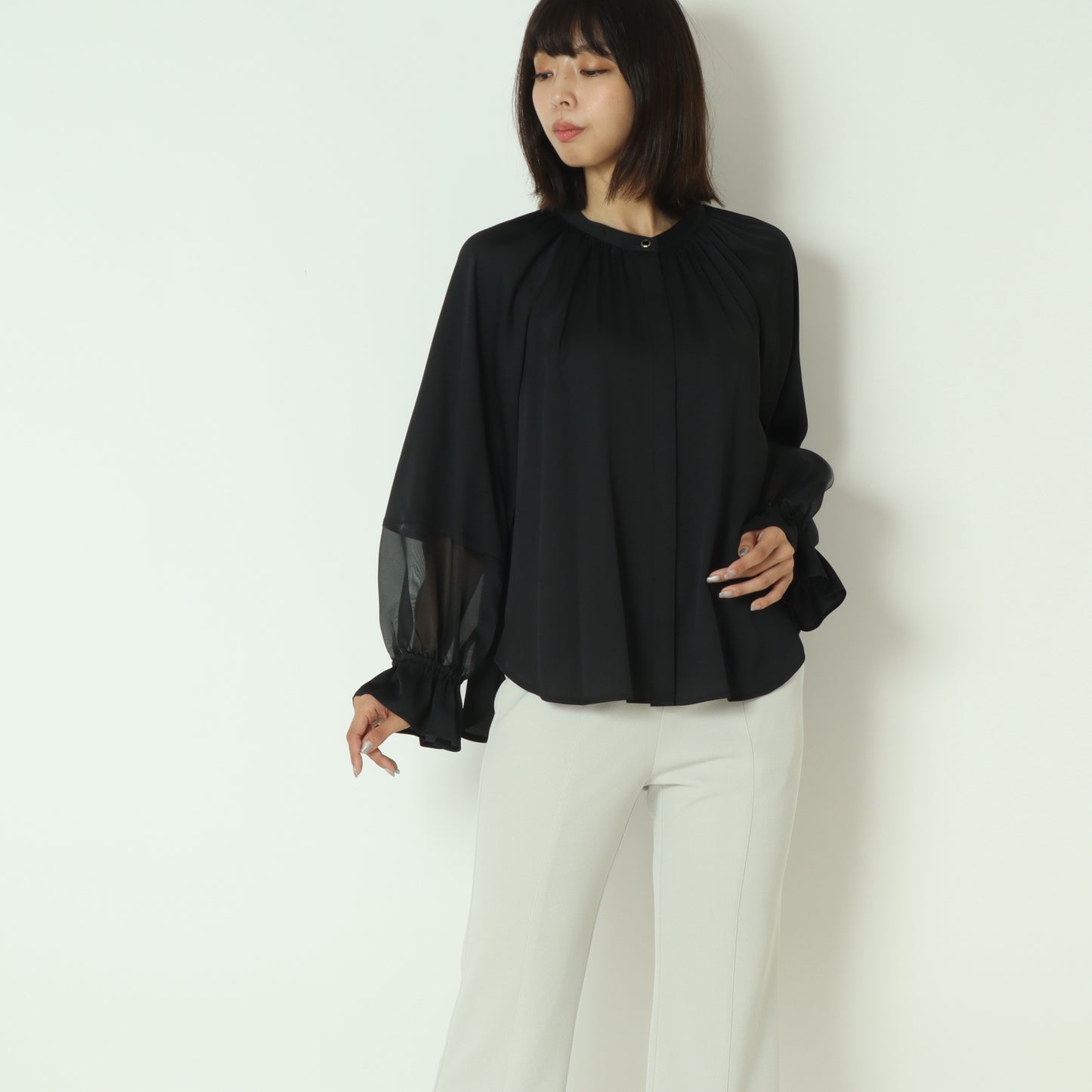 切り替えシアースリーブブラウス  531437